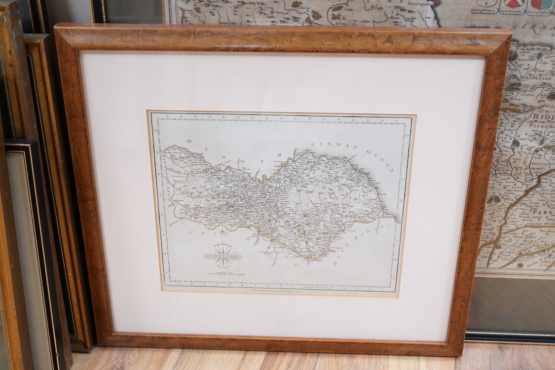 After John Speed (1552-1629), Antique hand coloured engraved map of Yorkshire, sold by Thomas Bassett in Fleet Street and Richard Chiswell in St. Paul's Churchyard, together with a similar example after Jan Jansson, and